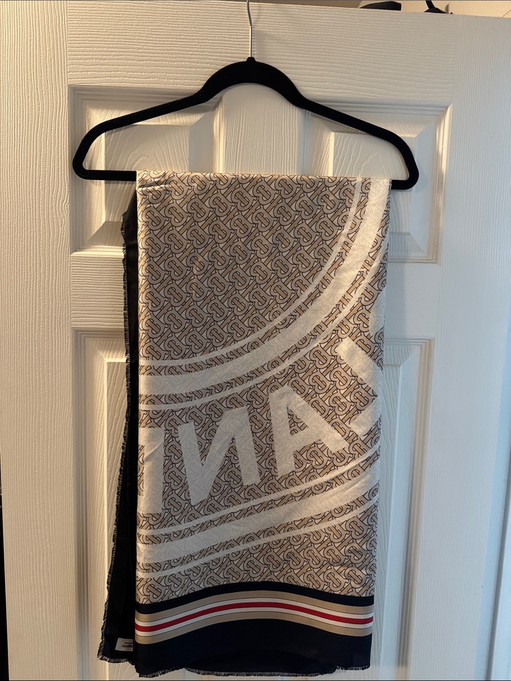 Burberry Black, Beige & Red Logo Silk Scarf